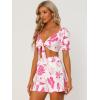 imageAllegra K Womens 2 Piece Romper Floral Print Knot Front Puff Sleeve Crop Top with Shorts SetWhite Pink