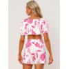 imageAllegra K Womens 2 Piece Romper Floral Print Knot Front Puff Sleeve Crop Top with Shorts SetWhite Pink