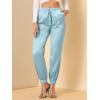 imageAllegra K Womens Drawstring Elastic Waist Athleisure Pants Ankle Length Satin Joggers with PocketLight Blue