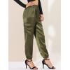 imageAllegra K Womens Fall Satin Joggers Drawstring Elastic High Waist Christmas Shiny Silky Satin Cargo PantsGreen