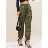 imageAllegra K Womens Fall Satin Joggers Drawstring Elastic High Waist Christmas Shiny Silky Satin Cargo PantsGreen