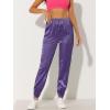 imageAllegra K Womens Fall Satin Joggers Drawstring Elastic High Waist Christmas Shiny Silky Satin Cargo PantsPurple