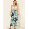 imageAllegra K Womens Floral Palazzo Elastic Waist Casual Wide Leg Tropical Beach PantsCyan