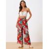 imageAllegra K Womens Floral Palazzo Elastic Waist Casual Wide Leg Tropical Beach PantsRed