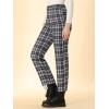 imageAllegra K Womens Plaid Cropped Trousers Button Casual Tartan Check Work PantsBlack