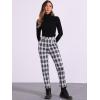 imageAllegra K Womens Plaid Cropped Trousers Button Casual Tartan Check Work PantsBlack Beige