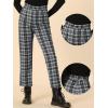 imageAllegra K Womens Plaid Cropped Trousers Button Casual Tartan Check Work PantsBlack White