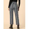 imageAllegra K Womens Plaid Cropped Trousers Button Casual Tartan Check Work PantsBlack White