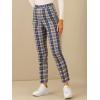 imageAllegra K Womens Plaid Cropped Trousers Button Casual Tartan Check Work PantsBlue