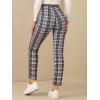 imageAllegra K Womens Plaid Cropped Trousers Button Casual Tartan Check Work PantsBlue