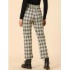 imageAllegra K Womens Plaid Cropped Trousers Button Casual Tartan Check Work PantsBlue Brown