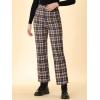 imageAllegra K Womens Plaid Cropped Trousers Button Casual Tartan Check Work PantsBrown