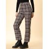 imageAllegra K Womens Plaid Cropped Trousers Button Casual Tartan Check Work PantsBrown