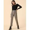 imageAllegra K Womens Plaid Cropped Trousers Button Casual Tartan Check Work PantsDark Brown