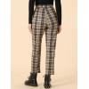 imageAllegra K Womens Plaid Cropped Trousers Button Casual Tartan Check Work PantsDark Brown