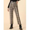 imageAllegra K Womens Plaid Cropped Trousers Button Casual Tartan Check Work PantsDark Brown