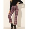 imageAllegra K Womens Plaid Cropped Trousers Button Casual Tartan Check Work PantsRed