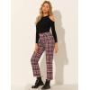 imageAllegra K Womens Plaid Cropped Trousers Button Casual Tartan Check Work PantsRed