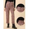 imageAllegra K Womens Plaid Cropped Trousers Button Casual Tartan Check Work PantsRed Black