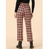 imageAllegra K Womens Plaid Cropped Trousers Button Casual Tartan Check Work PantsRed Black