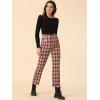 imageAllegra K Womens Plaid Cropped Trousers Button Casual Tartan Check Work PantsRed Black