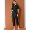 imageAllegra K Womens Short Sleeve Collared Cropped Coverall Button Down Tie Waist Cotton Cargo JumpsuitBlack