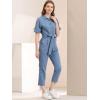 imageAllegra K Womens Short Sleeve Collared Cropped Coverall Button Down Tie Waist Cotton Cargo JumpsuitBlue