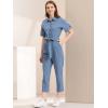 imageAllegra K Womens Short Sleeve Collared Cropped Coverall Button Down Tie Waist Cotton Cargo JumpsuitBlue