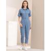 imageAllegra K Womens Short Sleeve Collared Cropped Coverall Button Down Tie Waist Cotton Cargo JumpsuitBlue