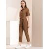 imageAllegra K Womens Short Sleeve Collared Cropped Coverall Button Down Tie Waist Cotton Cargo JumpsuitBrown