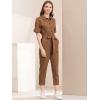 imageAllegra K Womens Short Sleeve Collared Cropped Coverall Button Down Tie Waist Cotton Cargo JumpsuitBrown