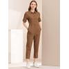 imageAllegra K Womens Short Sleeve Collared Cropped Coverall Button Down Tie Waist Cotton Cargo JumpsuitBrown