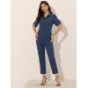 imageAllegra K Womens Short Sleeve Collared Cropped Coverall Button Down Tie Waist Cotton Cargo JumpsuitDark Blue