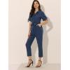 imageAllegra K Womens Short Sleeve Collared Cropped Coverall Button Down Tie Waist Cotton Cargo JumpsuitDark Blue