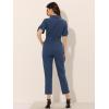 imageAllegra K Womens Short Sleeve Collared Cropped Coverall Button Down Tie Waist Cotton Cargo JumpsuitDark Blue