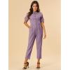 imageAllegra K Womens Short Sleeve Collared Cropped Coverall Button Down Tie Waist Cotton Cargo JumpsuitDusty Purple