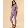 imageAllegra K Womens Short Sleeve Collared Cropped Coverall Button Down Tie Waist Cotton Cargo JumpsuitDusty Purple