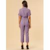 imageAllegra K Womens Short Sleeve Collared Cropped Coverall Button Down Tie Waist Cotton Cargo JumpsuitDusty Purple