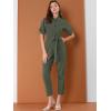 imageAllegra K Womens Short Sleeve Collared Cropped Coverall Button Down Tie Waist Cotton Cargo JumpsuitGreen