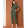 imageAllegra K Womens Short Sleeve Collared Cropped Coverall Button Down Tie Waist Cotton Cargo JumpsuitGreen