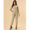 imageAllegra K Womens Short Sleeve Collared Cropped Coverall Button Down Tie Waist Cotton Cargo JumpsuitKhaki