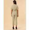 imageAllegra K Womens Short Sleeve Collared Cropped Coverall Button Down Tie Waist Cotton Cargo JumpsuitKhaki