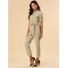 imageAllegra K Womens Short Sleeve Collared Cropped Coverall Button Down Tie Waist Cotton Cargo JumpsuitKhaki