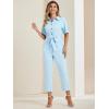 imageAllegra K Womens Short Sleeve Collared Cropped Coverall Button Down Tie Waist Cotton Cargo JumpsuitLight Blue