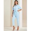 imageAllegra K Womens Short Sleeve Collared Cropped Coverall Button Down Tie Waist Cotton Cargo JumpsuitLight Blue