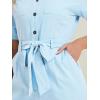 imageAllegra K Womens Short Sleeve Collared Cropped Coverall Button Down Tie Waist Cotton Cargo JumpsuitLight Blue