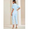 imageAllegra K Womens Short Sleeve Collared Cropped Coverall Button Down Tie Waist Cotton Cargo JumpsuitLight Blue