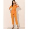 imageAllegra K Womens Short Sleeve Collared Cropped Coverall Button Down Tie Waist Cotton Cargo JumpsuitOrange