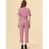 imageAllegra K Womens Short Sleeve Collared Cropped Coverall Button Down Tie Waist Cotton Cargo JumpsuitPink