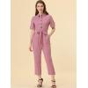 imageAllegra K Womens Short Sleeve Collared Cropped Coverall Button Down Tie Waist Cotton Cargo JumpsuitPink